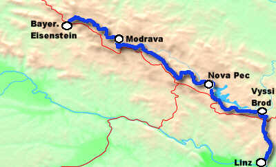 Landkarte Bayerisch Eisenstein - Linz (B�hmerwald)