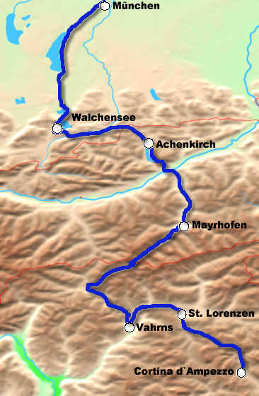 Karte M�nchen - Cortina d�Ampezzo